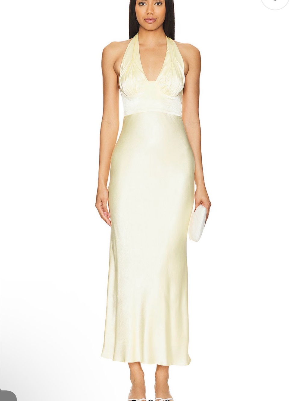 Shona Joy Pale Yellow Halter Satin Slip Dress